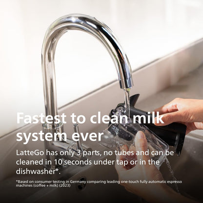 Philips Seria 5500 automatyczny ekspres do kawy – LatteGo system mleczny, 20 gorących i zimnych specjałów kawowych, 40% cichszy dzięki SilentBrew, QuickStart, czarny i srebrny (EP5546/70)